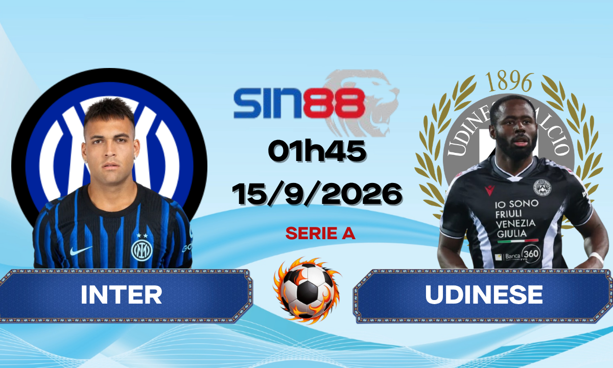 Soi kèo bóng đá Inter - Udinese 01h45 ngày 15/09/2026 - Serie A