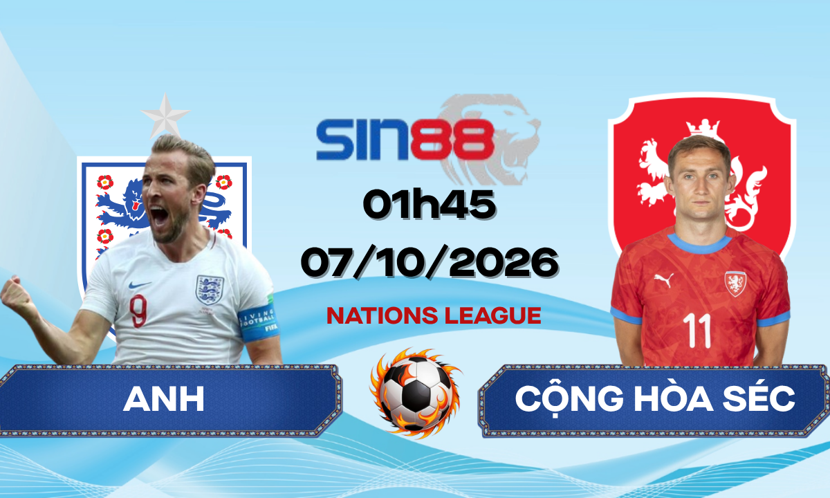 Soi kèo bóng đá Anh - Séc 01h45 ngày 07/10/2026 - Nations League