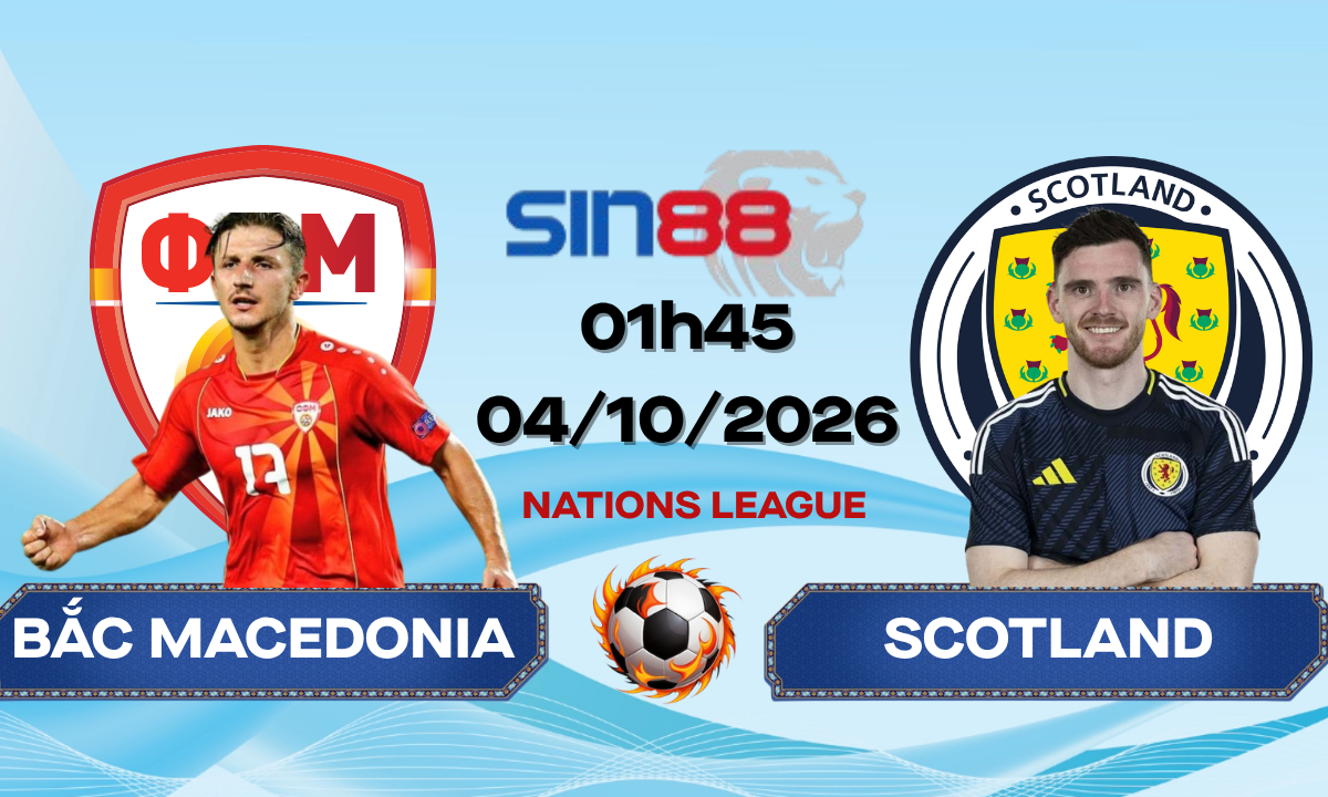 Soi kèo bóng đá Bắc Macedonia - Scotland 01h45 ngày 04/10/2026 - Nations League